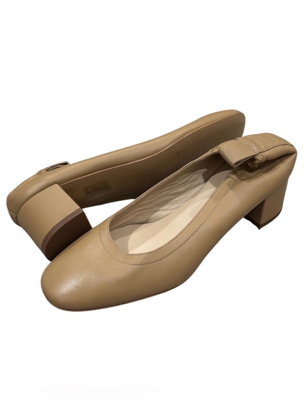 Everlane The Day Heel Camel Leather Block Heel Pumps Size 7